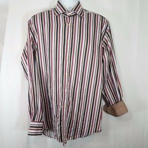 Tailorbyrd Mens Brown Striped Dress Shirt LRG